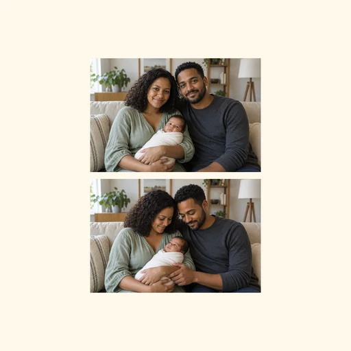 Two complete family photos stacked vertically in their original order, preserving both full images.