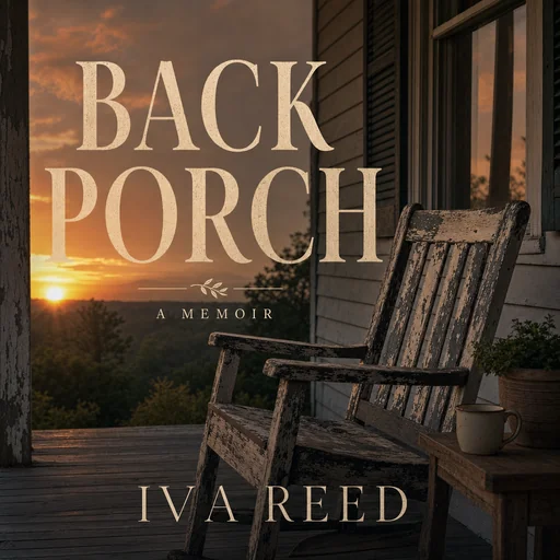 Back Porch cover by Iva Reed with a worn porch chair at sunset and repeated added A Memoir subtitle.