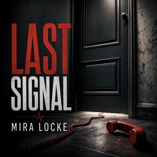 Last Signal thriller cover with a red telephone cord beside a closed dark door.