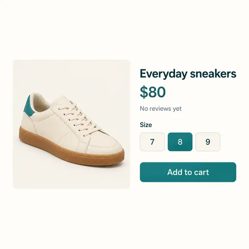 Source 1 for E-commerce product page: cream teal sneakers.