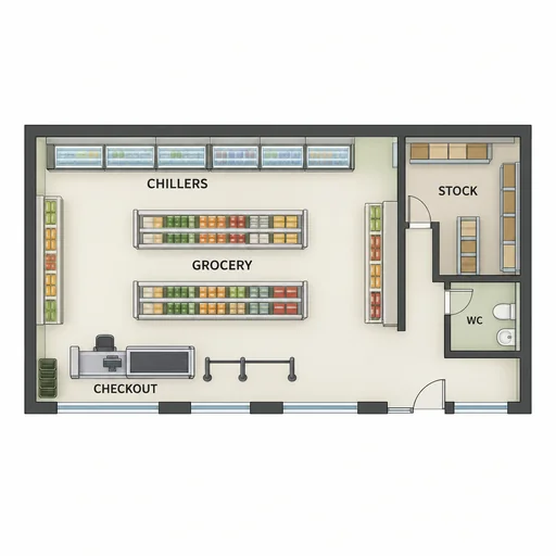 Source 1 for Retail-store floor plan: specialty food market.