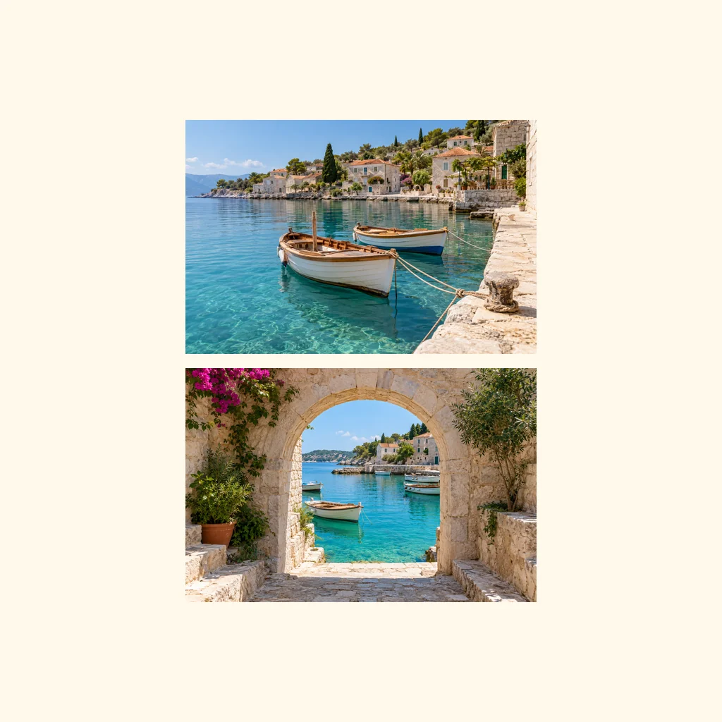 Two complete vacation photos stacked vertically in their original order, preserving both full images.