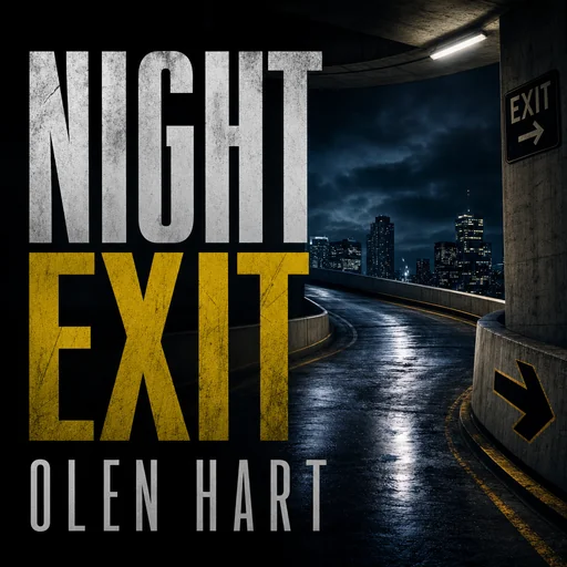 Night Exit thriller cover showing an empty wet parking ramp at night.