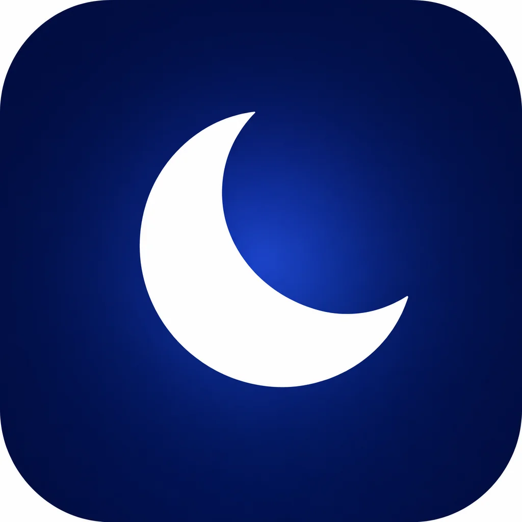 Sleep-timer app icon with one white crescent moon on midnight blue.