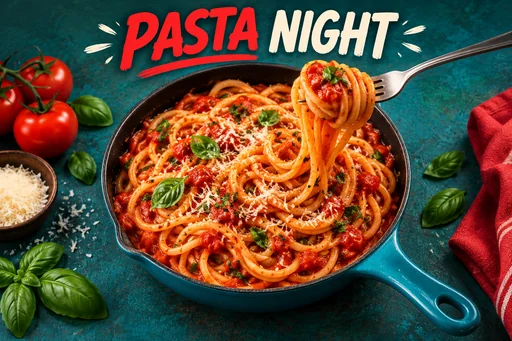 Source 1 for Video thumbnail design: tomato pasta thumbnail.
