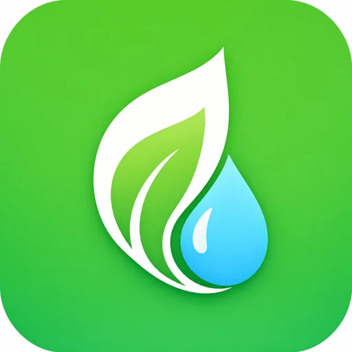 Plant-care app icon combining one leaf with one blue water drop.