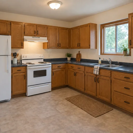 The reference kitchen with charcoal soapstone-style counters and subtle pale veins.