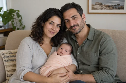 Source 1 for Newborn family portrait: newborn family grey.