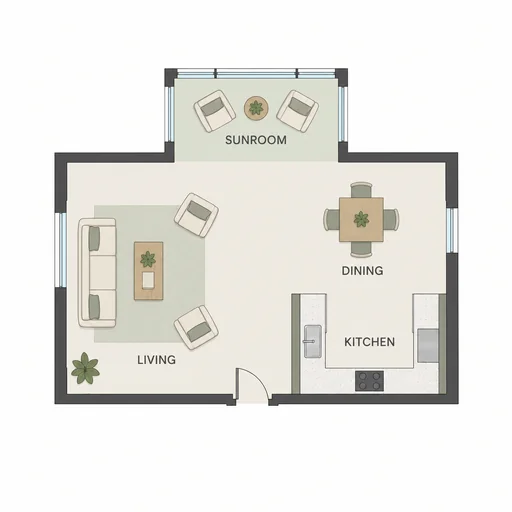 Source 1 for Open-plan floor layout: open plan sunroom connection.